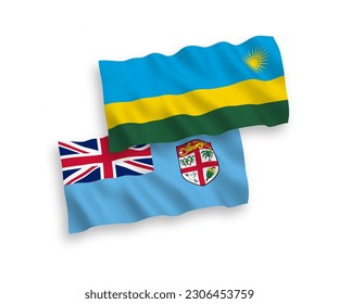 Banderas de olas de tela vectorial nacional de la República de Fiji y la República de Rwanda aisladas en fondo blanco. de 1 a 2.