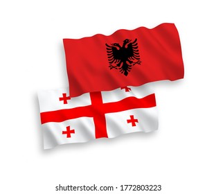 Nave vectorial nacional ondeando banderas de Albania y Georgia aisladas en fondo blanco. de 1 a 2.