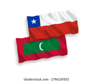 Nave vectorial nacional ondeando banderas de Maldivas y Chile aisladas en fondo blanco. de 1 a 2.