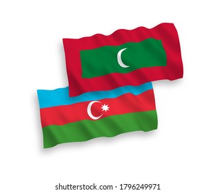 Tela vectorial nacional ondeando banderas de Maldivas y Azerbaiyán aisladas en fondo blanco. de 1 a 2.
