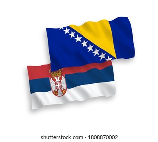 Nave vectorial nacional ondeando banderas de Bosnia y Herzegovina y Serbia aisladas en fondo blanco. de 1 a 2.