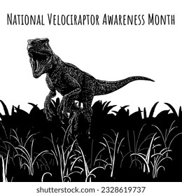 National Velociraptor Awareness Month hand drawing vector isolated on white background.