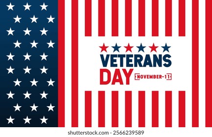 National Veteran Day template with United States of American flag. Honoring all who served. Holiday concept vector with text inscription, perfect for background, Greeting Card, Poster, web  Banner