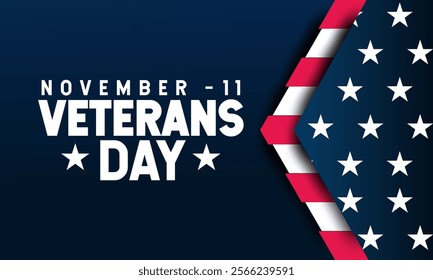 National Veteran Day template with United States of American flag. Honoring all who served. Holiday concept vector with text inscription, perfect for background, Greeting Card, Poster, web  Banner