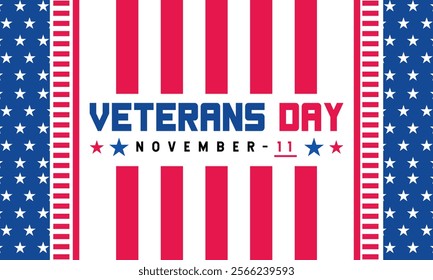 National Veteran Day template with United States of American flag. Honoring all who served. Holiday concept vector with text inscription, perfect for background, Greeting Card, Poster, web  Banner