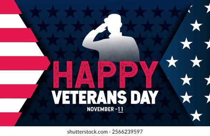 National Veteran Day template with United States of American flag. Honoring all who served. Holiday concept vector with text inscription, perfect for background, Greeting Card, Poster, web  Banner