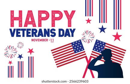 National Veteran Day template with United States of American flag. Honoring all who served. Holiday concept vector with text inscription, perfect for background, Greeting Card, Poster, web  Banner