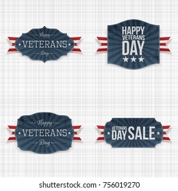 National Veterans Day Labels with Ribbons