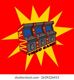 National Video Game Day is celebrated on July 8th. Classic arcade video game on a red background.