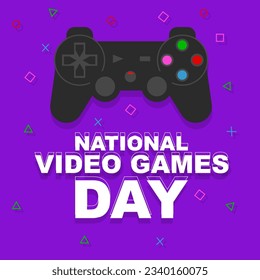 Nationaler Videospieltag. Poster-Banner-Design mit Spielecontroller auf violettem Hintergrund. Vektorgrafik-Design.