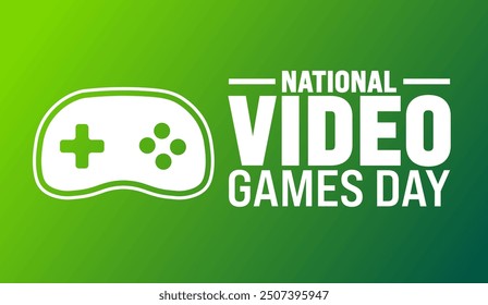 National Video Games Day background or banner design template. Holiday concept. Template for background, banner, card, poster, placard, design template with unique shapes with standard color.