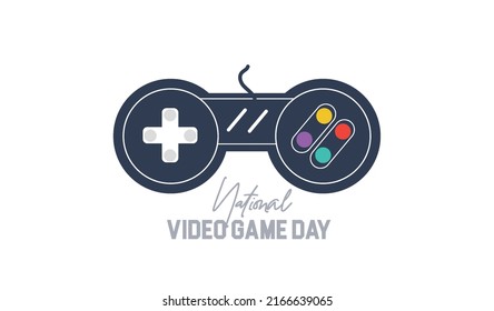 Día Nacional de los Videojuegos. Icono de juego Plantilla para fondo, banner, tarjeta, afiche con texto