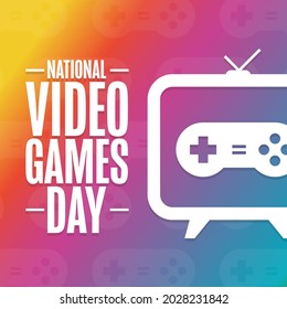 National Video Games Day. Holiday concept. Template for background, banner, card, poster with text inscription. Vector EPS10 illustration