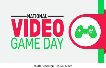 National Video Games Day. This holiday-themed design is perfect for backgrounds Template, banners, greeting cards, posters with text inscription, and social media posts. Vector illustration.