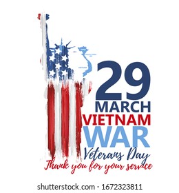 Cartel del Día Nacional de los Veteranos de Guerra de Vietnam celebrado el 29 de marzo en Estados Unidos. Tarjeta nacional de saludo de evento patriótico. Ilustración vectorial de la felicitación del día de recuerdo. Aniversario de la guerra de Vietnam.