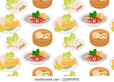 National Vietnamese food. Traditional Vietnamese cuisine. Seamless pattern in vector. Asian food.