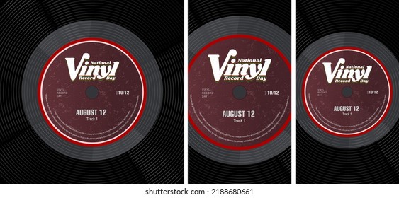 National Vinyl Record Artwork Set, greeting card and social media story poster with copy space. Close up of Vinyl record and vintage typography. Editable Vector Illustration. EPS 10.