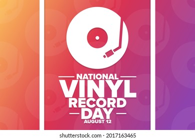 National Vinyl Record Day. August 12. Holiday concept. Template for background, banner, card, poster with text inscription. Vector EPS10 illustration