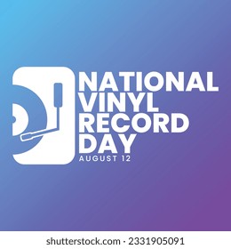 Día del registro nacional de vinilo, 12 de agosto, publicación en medios sociales, web, afiche, fondo, tarjeta de saludo, concepto de banner, adecuado para la venta, ilustración vectorial.