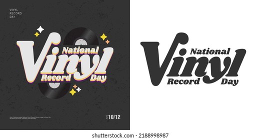 National Vinyl Record Day Greeting Card and vintage lettering in black, isolated on white background. Old school and textured concept. Vector Illustration. EPS 10.