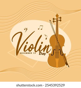 National Violin Day is celebrated on December 13th. Violin musical instrument on beige background. Music event banner