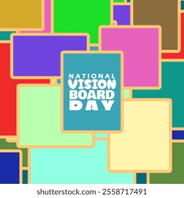 National Vision Board Day to celebrate on second Saturday in January. Colorful framed boards with bold text.