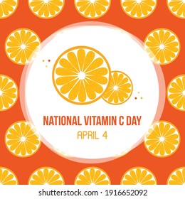 National Vitamin C Day card, illustration with orange slices vector pattern background.
