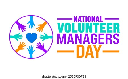 National Volunteer Managers Day background or banner design template is observed every year in November. Holiday concept. Template for card, poster, placard, template.
