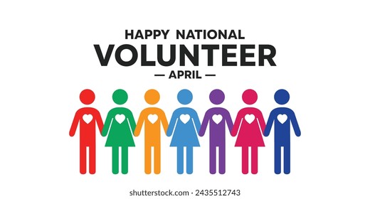 National Volunteer Month. Peoples, heart and colorful. Perfect for cards, banners, posters, social media and more. White background. 