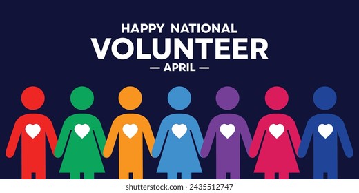 National Volunteer Month. People's icons in colorful colors. Perfect for cards, banners, posters, social media and more. Dark blue background.