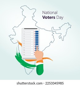 Diseño conceptual del Día Nacional de los Votantes en India, 25 de enero. Mapa indio con el dedo de voto junto con la máquina EVM que muestra el voto de los votantes Vector, ilustración. 