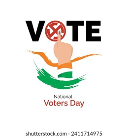 National Voters Day India, 25th January concept design. The voting finger along with Vote stamp typography and showing voter casting vote Vector, illustration.