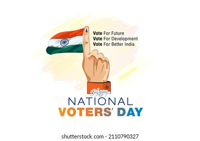 National Voters day of India Poster design. Voters Hand finger with black mark and trycolor flag