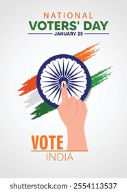 National Voters' Day January 25 hand with blue mark on Ashoka chakra vector poster