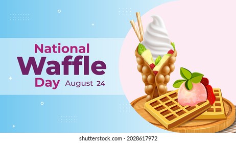 National Waffle Day on August 24 business brochure flyer banner design horizontal template vector, cover presentation abstract, modern publication poster and flag-banner, layout in rectangle size.