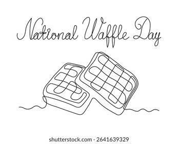 National waffle day.Abstract Viennese waffles, dessert for breakfast, continuous single one line art hand drawing sketch logo