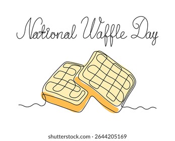 National waffle day.Abstract Viennese waffles, dessert for breakfast, continuous single one line art hand drawing sketch logo