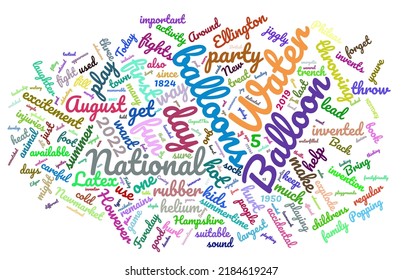 National Water Balloon Day 5 August 2022 Word Cloud In Vector Art Creative Colourful White Back Ground