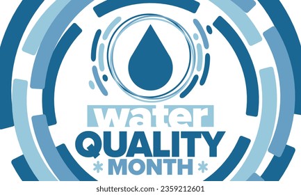 National Water Quality Month in August. Month of studying the water. Origin, save and purify water. High quality water. Celebrated in United States. Poster, card, banner, illustration. Vector