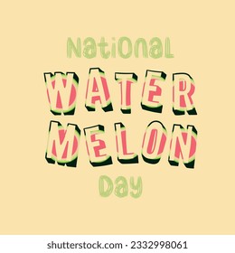 Día nacional de la sandía. 3 de agosto. Grabado con un estilo de fruta sobre fondo amarillo. Diseño de vacaciones para tarjeta de saludo, afiche y banner. Ilustración vectorial.