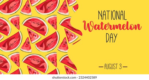 National Watermelon day card or background. vector illustration. Funny American holiday celebrate on August 3. Vector illustration for poster, sticker, banner, card