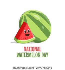 National watermelon day celebration illustration. Cartoon style watermelon slice and a whole watermelon