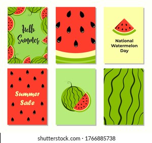 National Watermelon Day. A set of vector posters with summer fruits and design elements.