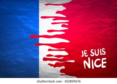 The national waving flag of France. Blue, white red background. vector