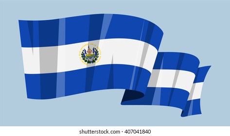 National waving flag vector editable banner ribbon country world El Salvador South America coat of arms emblem