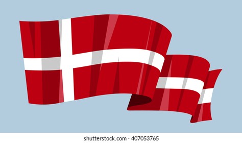 National waving flag vector editable banner ribbon country world Denmark Europe cross