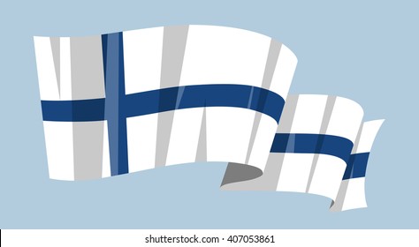 National waving flag vector editable banner ribbon country world Finland Europe blue cross