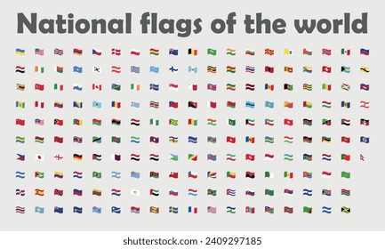 Banderas nacionales ondeando en el mundo. Ilustración del vector