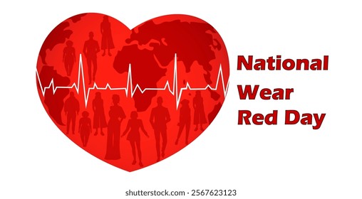 National Wear Red Day is observed on the first Friday in February each year to raise awareness for heart disease prevention. Red heart-shaped Earth. Vector illustration. Not AI generated 