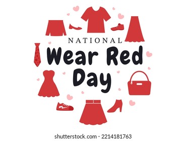 National Wear Red Day on February 7th Template Hand Drawn Cartoon Flat Illustration to inform Women Heart Disease Design